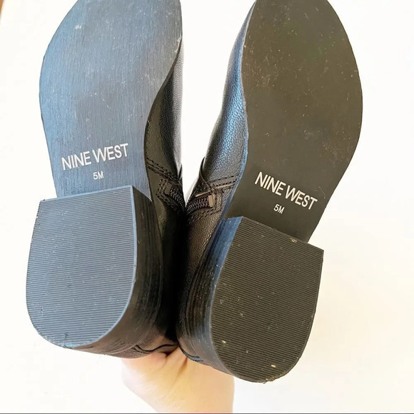 Nine West Black Leather Riding Boots 15” Tall Boot Suede Cuff Size 5M Pirate - Picture 3 of 8